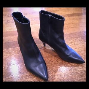 Black leather kitten heel boots
